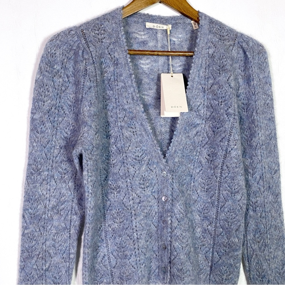 Doen Powder Blue Mohair Blend Pointelle Cardigan - Picture 4 of 7